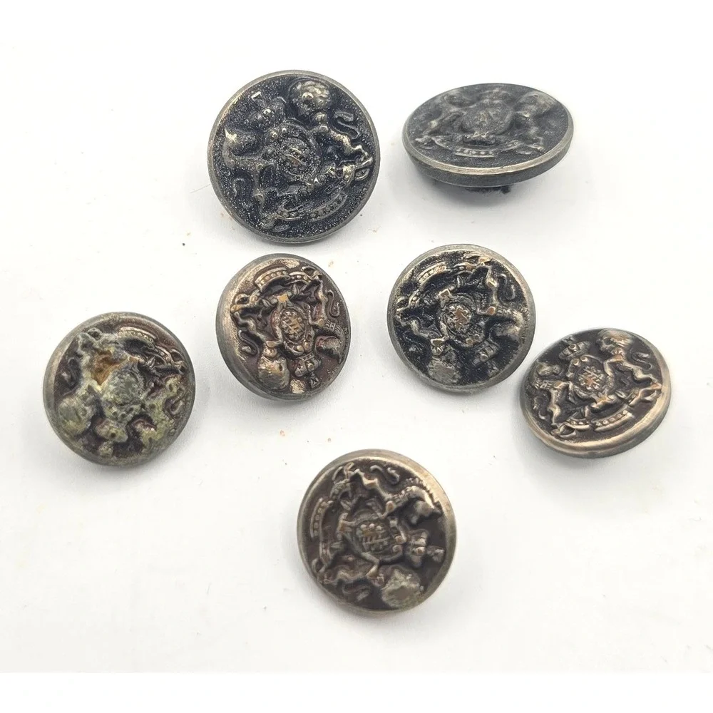 Vintage Silver Tone Heraldic Crest Blazer Jacket Buttons Lot 7 Shank 20mm 15mm